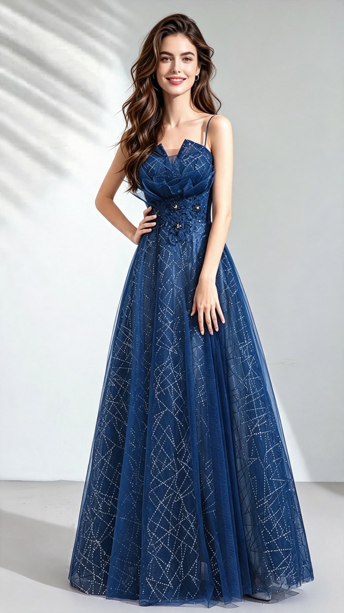 Eye-catching A-line Blue Evening Dress Straps Organza Long Formal Dress LFNC0146
