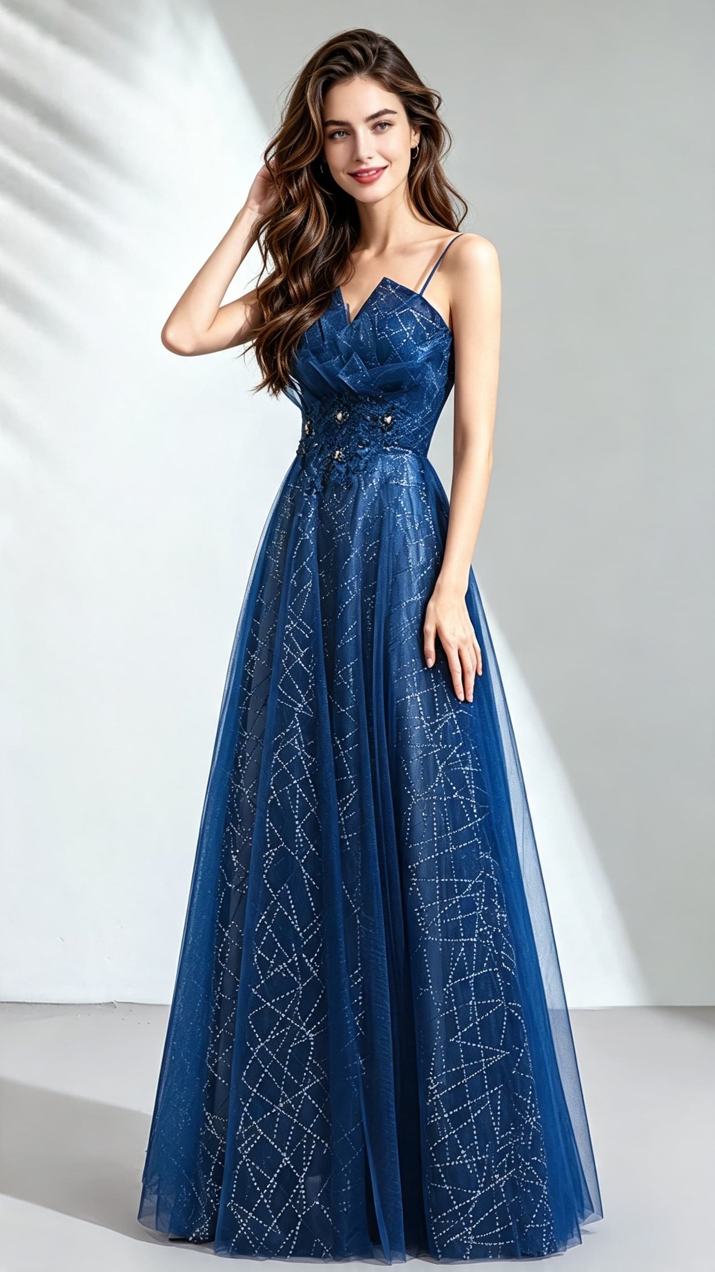 Eye-catching A-line Blue Evening Dress Straps Organza Long Formal Dress LFNC0146