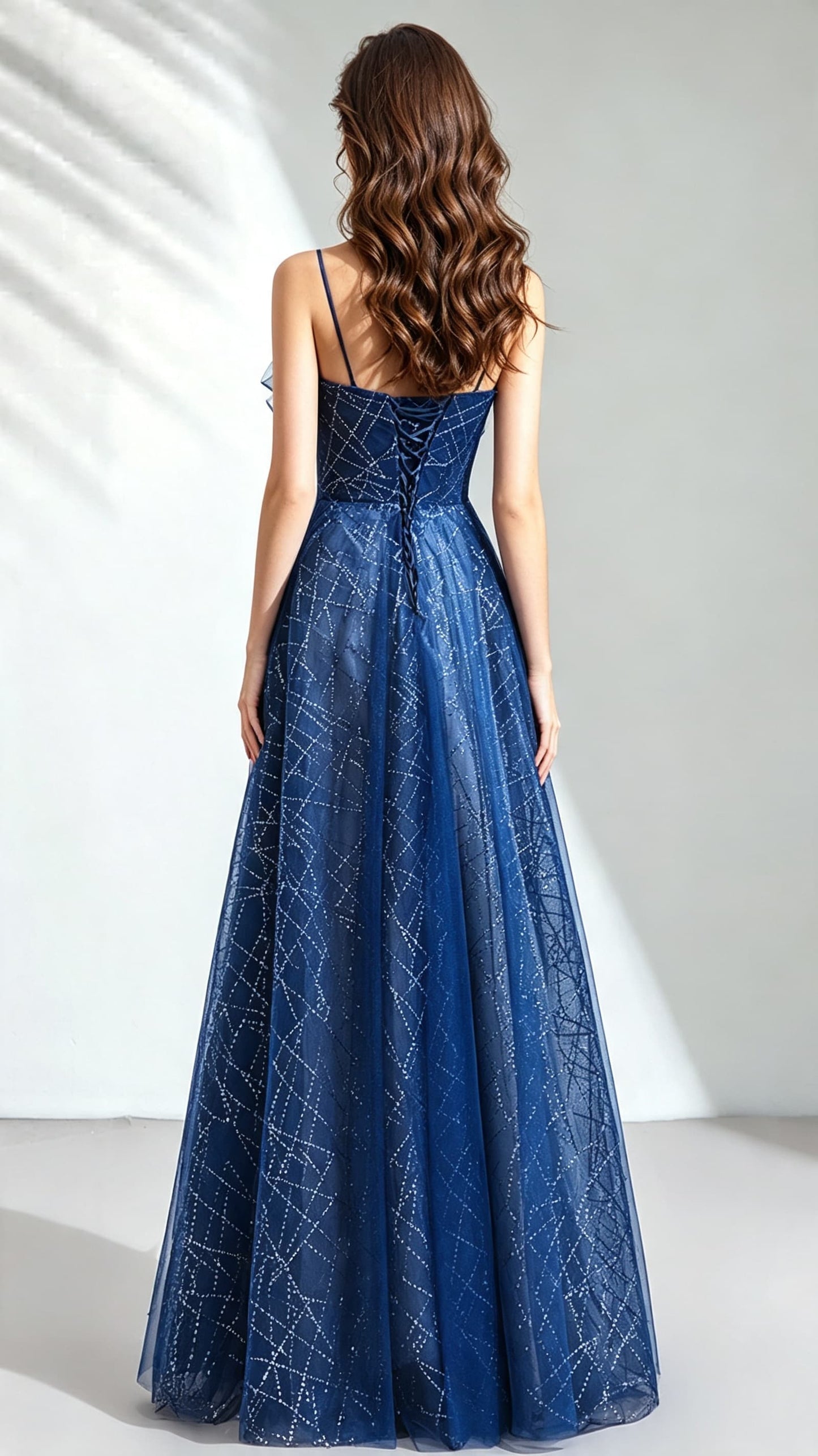 Eye-catching A-line Blue Evening Dress Straps Organza Long Formal Dress LFNC0146