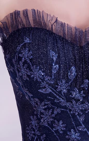 Eye-catching A-line Blue Evening Gowns Strapless Tulle Maxi Dress LFNL0691