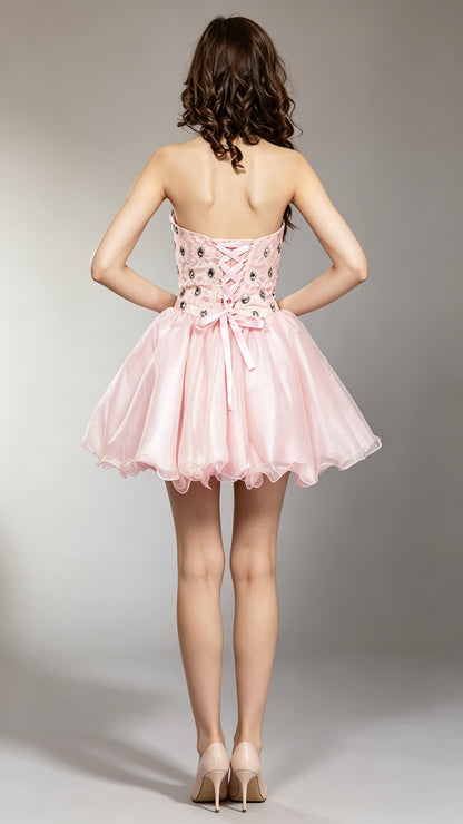 Lightweight A-line Pink Sleeveless Tulle Short Formal Dress LFNC0044
