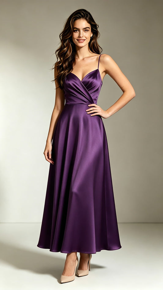 Gorgeous A-line Purple Evening Gowns Straps Satin Long Formal Dress LFNL0715