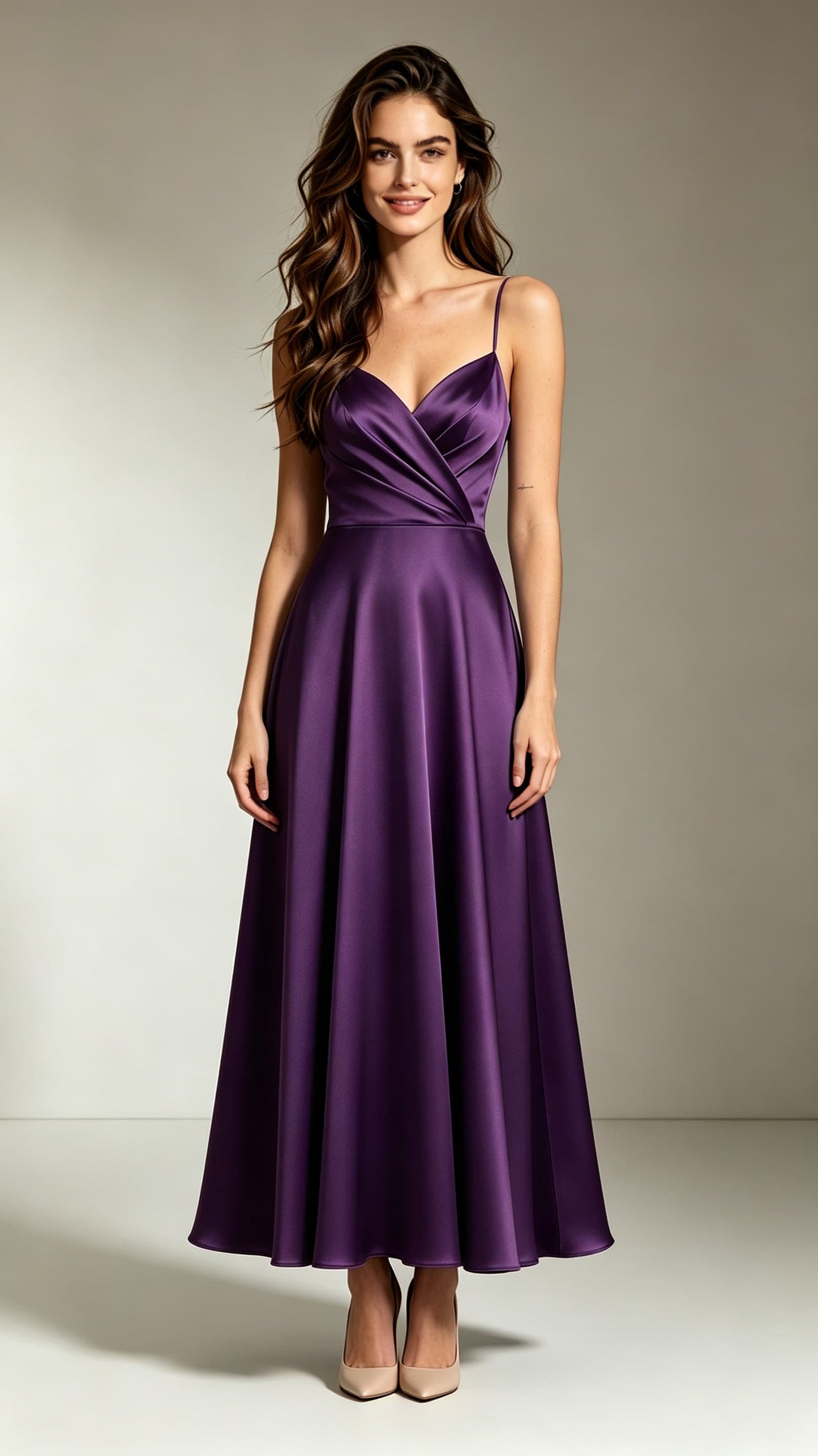 Gorgeous A-line Purple Evening Gowns Straps Satin Long Formal Dress LFNL0715