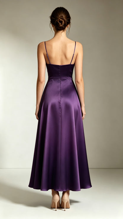 Gorgeous A-line Purple Evening Gowns Straps Satin Long Formal Dress LFNL0715