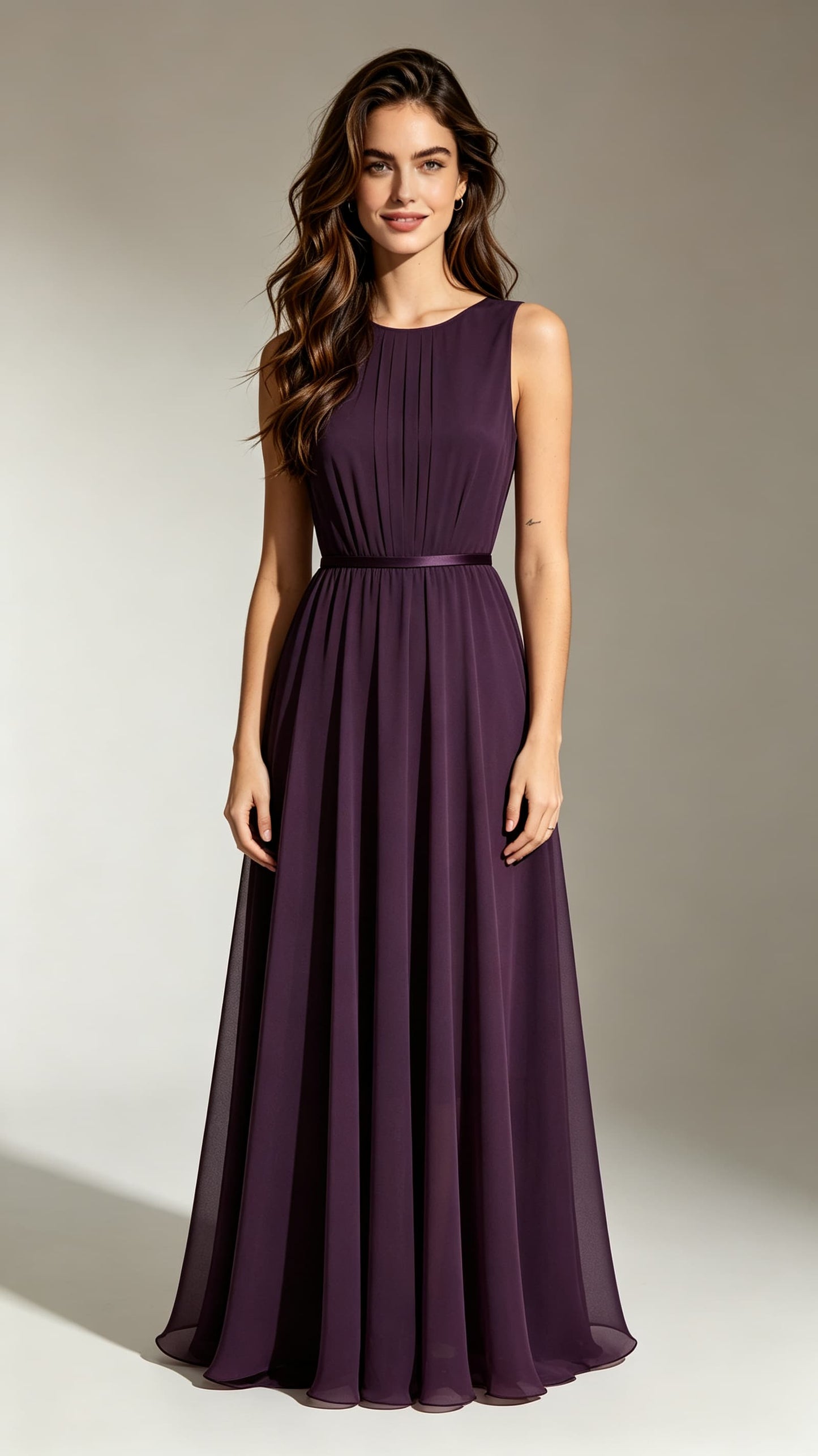 Elegant A-line Purple Bridesmaid Gowns Round neck Chiffon Long Formal Dress LFNL0712