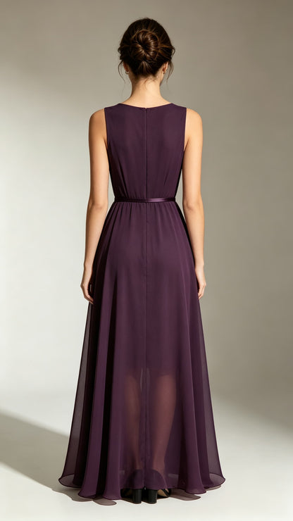 Elegant A-line Purple Bridesmaid Gowns Round neck Chiffon Long Formal Dress LFNL0712