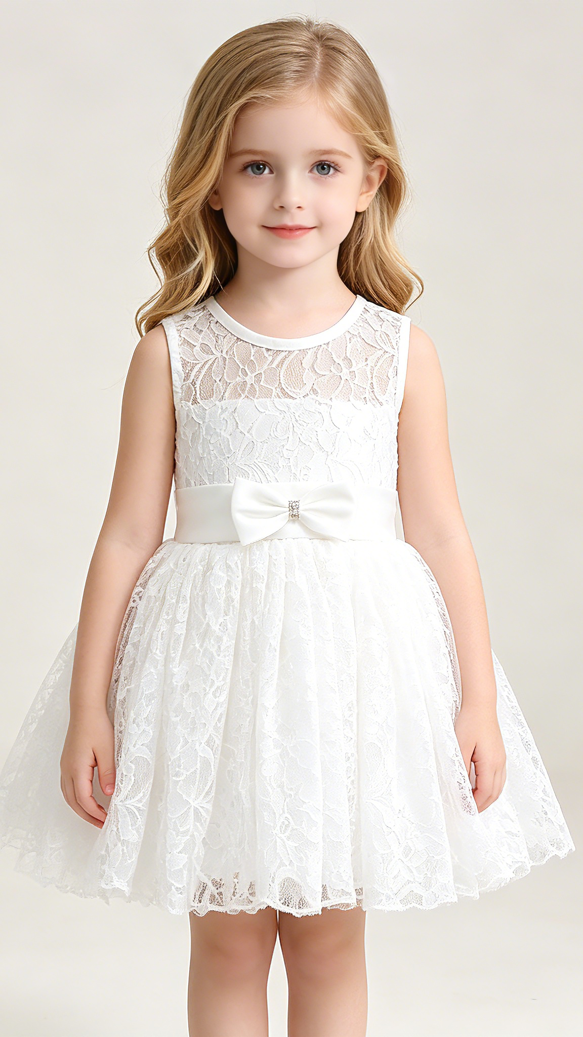 Minimalist A-line White Flower Girl Dresses Round Neck Lace Short Gown LFNGA005