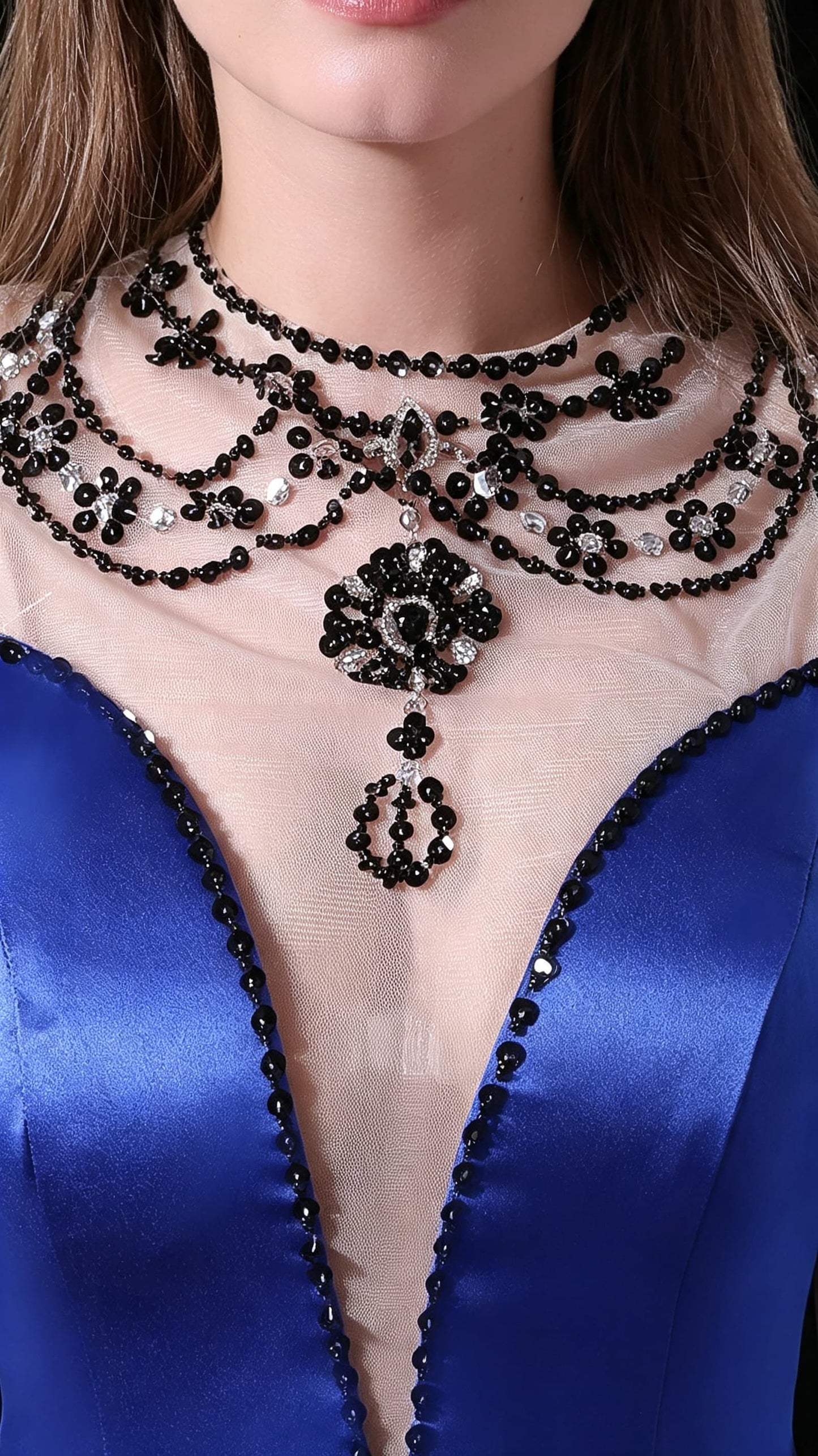 Simple A line Blue Evening Gowns Round neck Satin Long Formal Dress LFNL0678