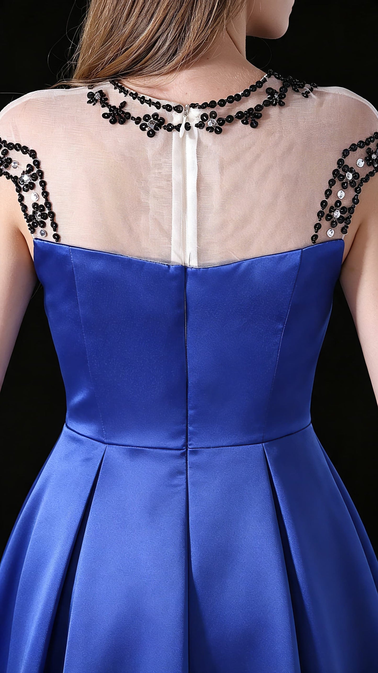 Simple A line Blue Evening Gowns Round neck Satin Long Formal Dress LFNL0678