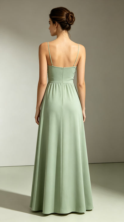 Eye-catching A-line Green Evening Gowns Straps Polyester Maxi Dress LFNL0790
