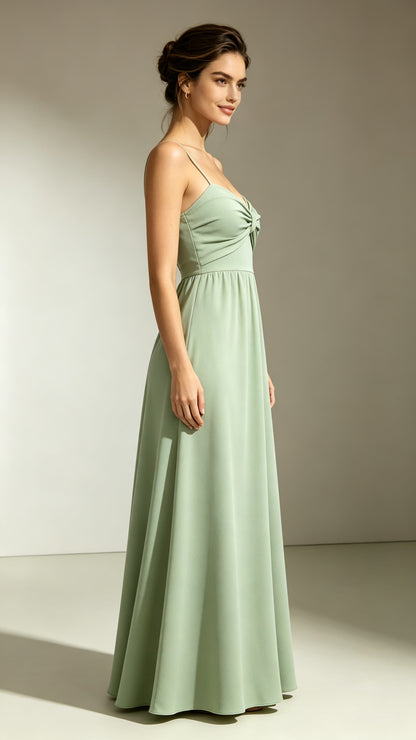 Eye-catching A-line Green Evening Gowns Straps Polyester Maxi Dress LFNL0790