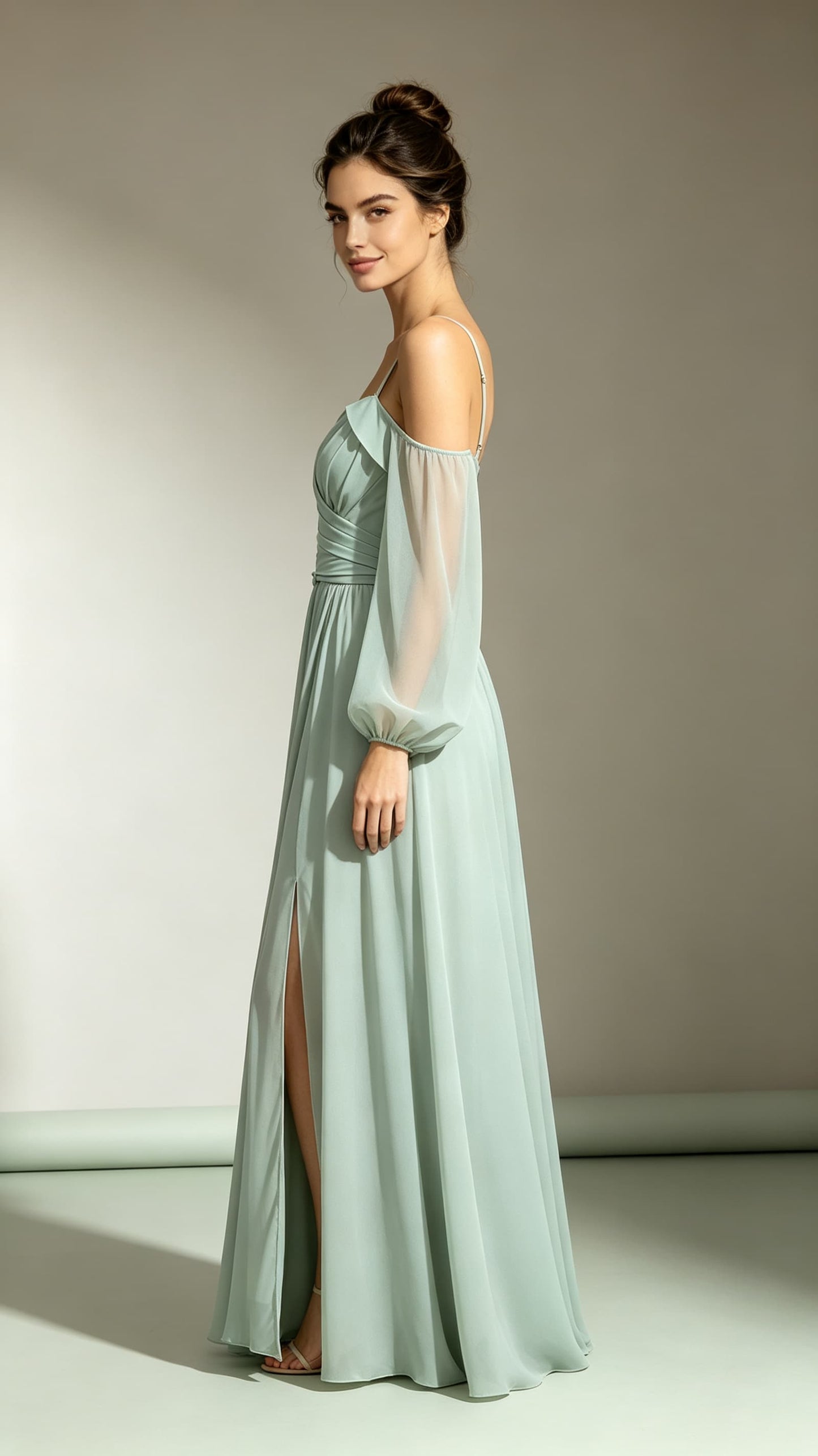 Timeless A-line Green Bridesmaid Gowns Straps Chiffon Maxi Dress LFNL0730