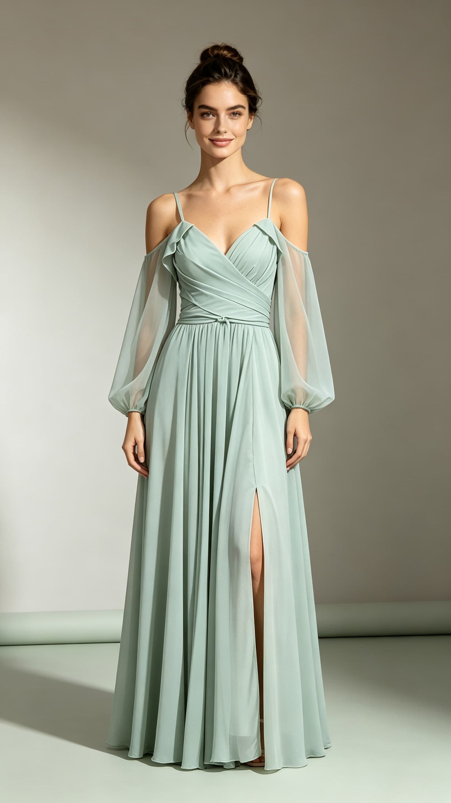 Timeless A-line Green Bridesmaid Gowns Straps Chiffon Maxi Dress LFNL0730