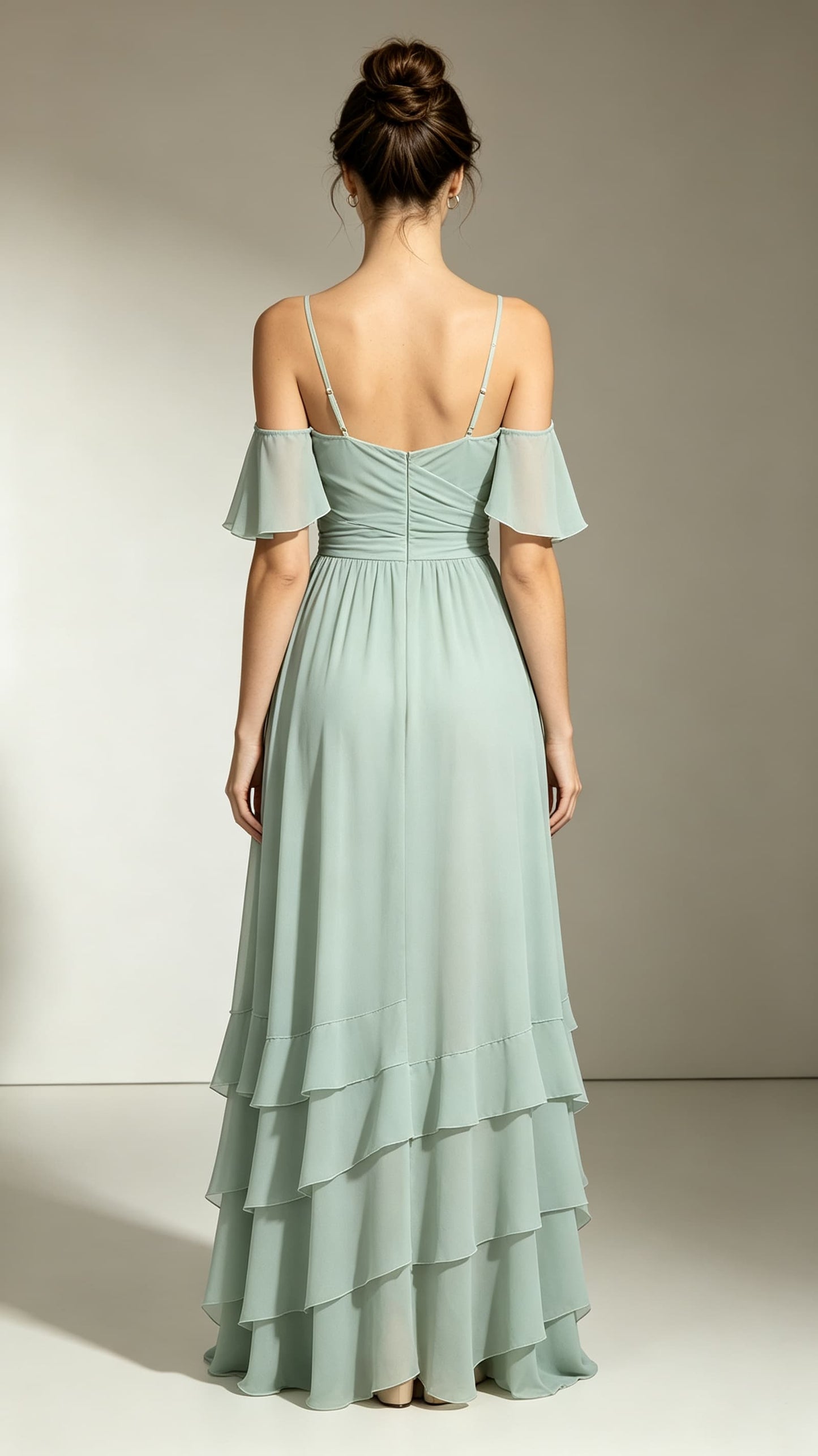Lightweight A-line Green Bridesmaid Gowns Straps Chiffon Maxi Dress LFNL0727