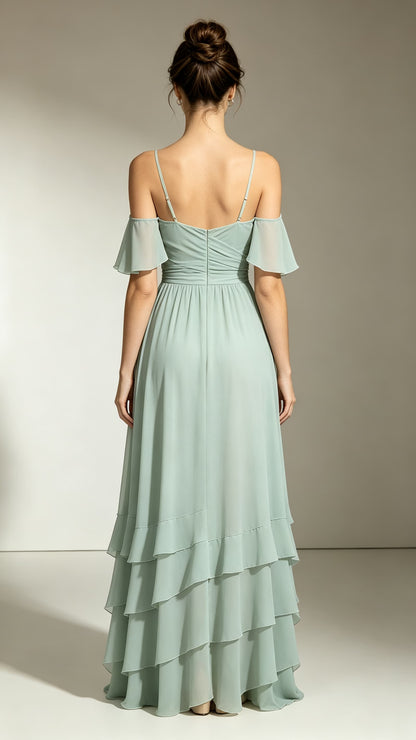Lightweight A-line Green Bridesmaid Gowns Straps Chiffon Maxi Dress LFNL0727