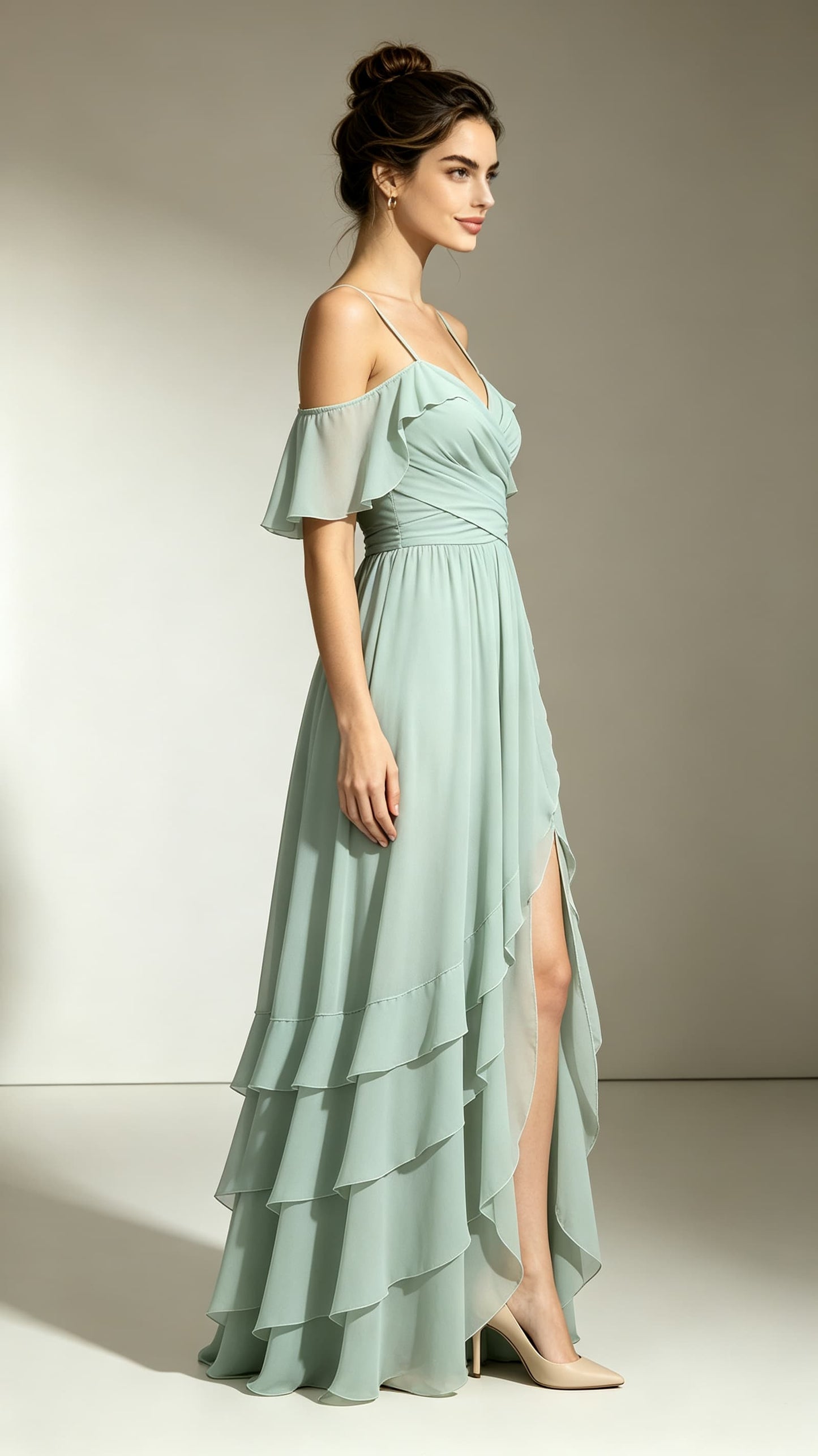 Lightweight A-line Green Bridesmaid Gowns Straps Chiffon Maxi Dress LFNL0727