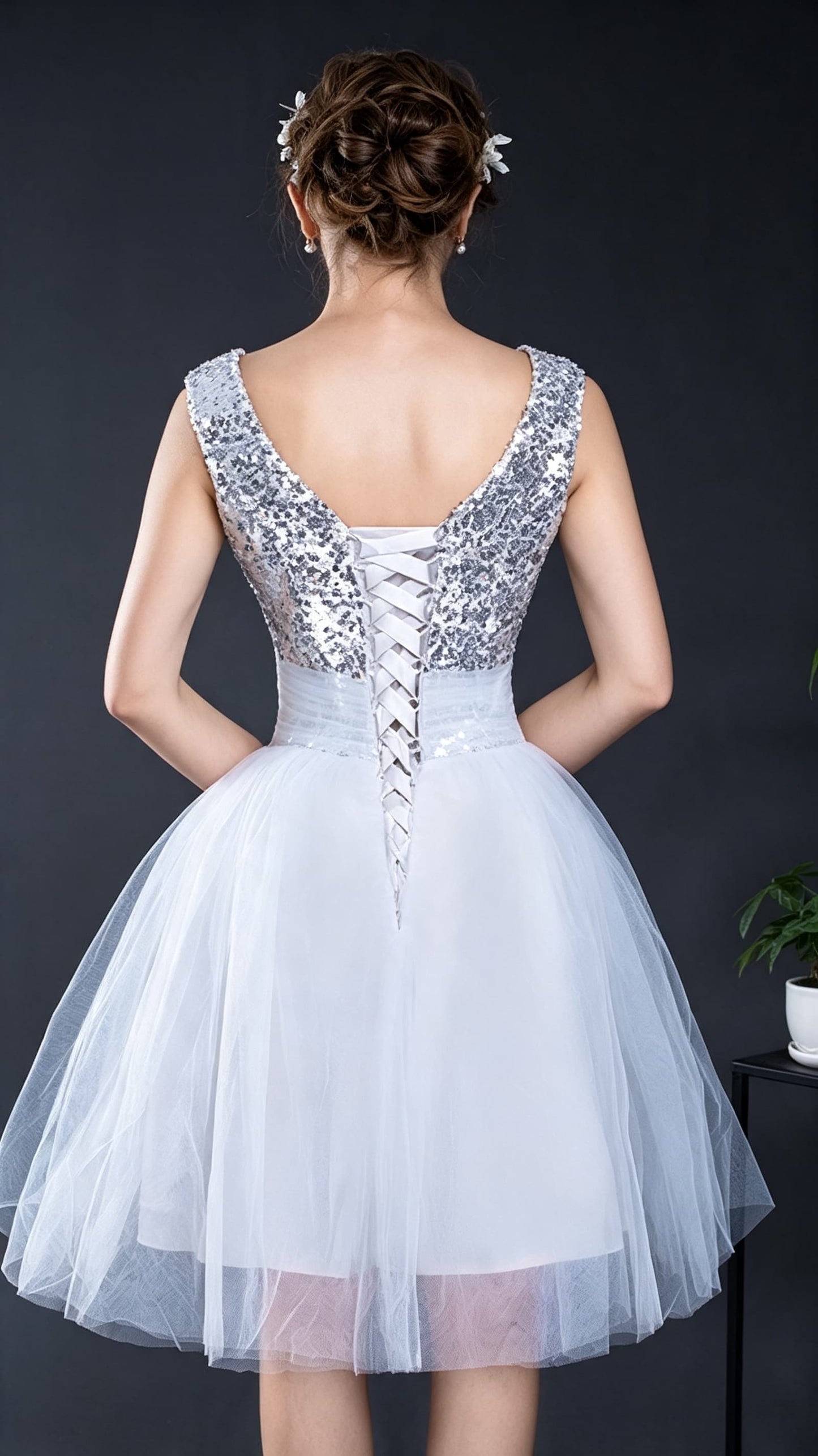 Dreamy A-line White Homecoming Dress Straps Sequins&Lace Short Formal Dress LFNL0611