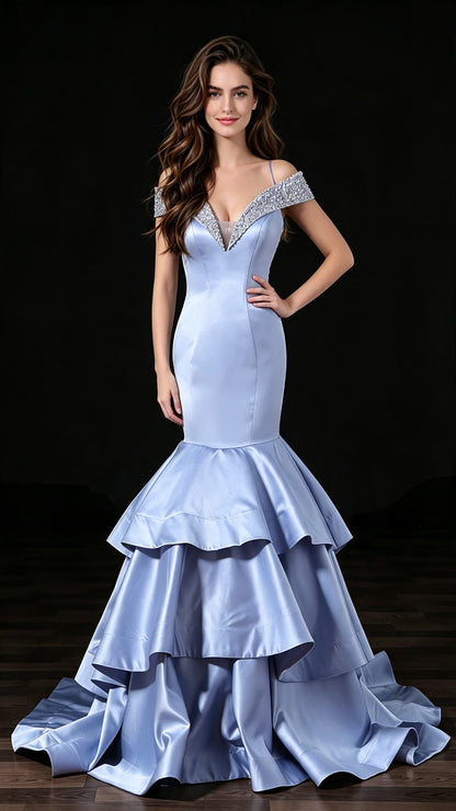 Sleek Mermaid Purple Evening Gowns Straps Satin Long Formal Dress LFNL0676
