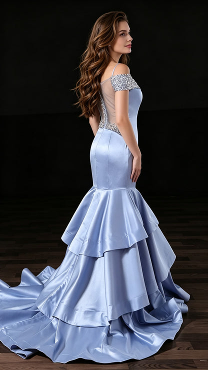 Sleek Mermaid Purple Evening Gowns Straps Satin Long Formal Dress LFNL0676