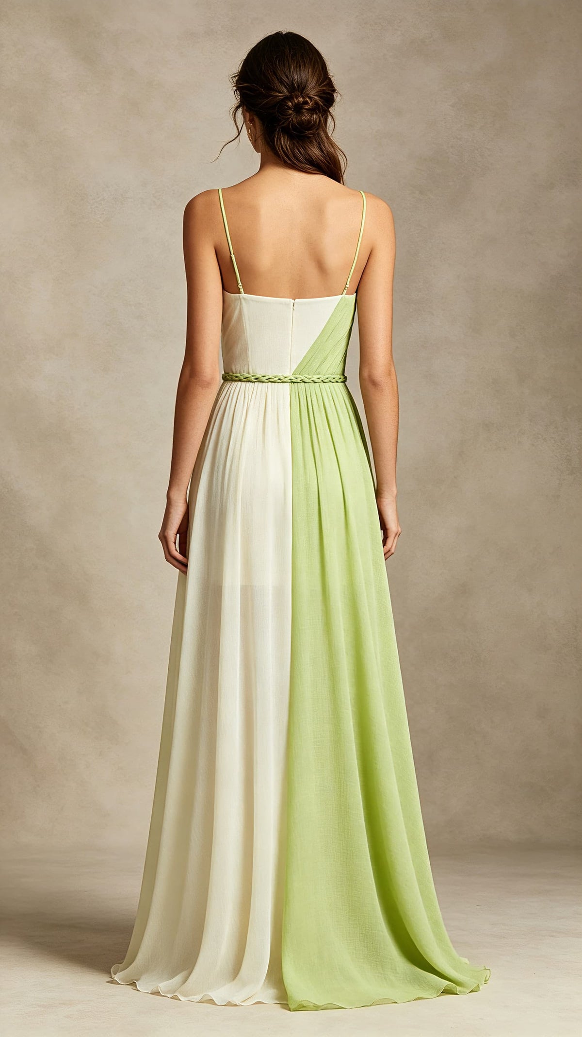 Eye-catching A-line Green and White Evening Gowns UK Straps Chiffon Long Prom Gowns LFNL0812