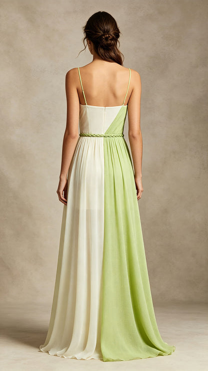 Eye-catching A-line Green and White Evening Gowns UK Straps Chiffon Long Prom Gowns LFNL0812