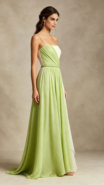 Eye-catching A-line Green and White Evening Gowns UK Straps Chiffon Long Prom Gowns LFNL0812