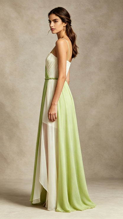 Eye-catching A-line Green and White Evening Gowns UK Straps Chiffon Long Prom Gowns LFNL0812