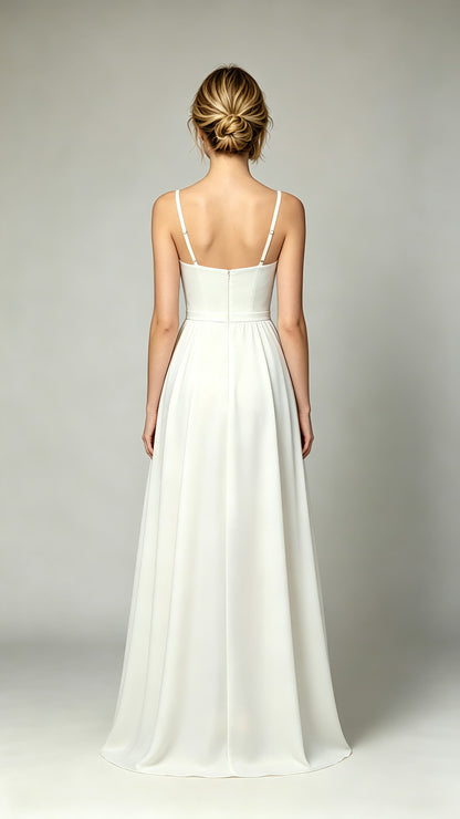 Classy A-line Ivory Evening Gowns Straps Chiffon Maxi Dress LFNL0789