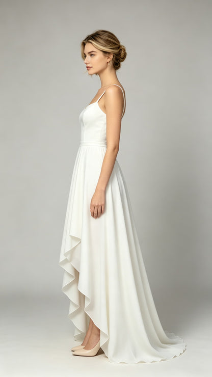 Classy A-line Ivory Evening Gowns Straps Chiffon Maxi Dress LFNL0789