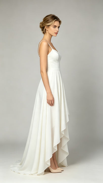 Classy A-line Ivory Evening Gowns Straps Chiffon Maxi Dress LFNL0789